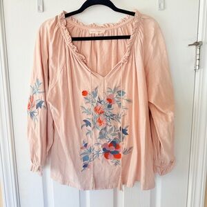 Solitaire Peasant Blouse with Floral Embroidery & Tassel Neckline XL